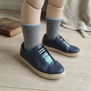 Fendi Kids Sneakers 34 Navy Scalloped Studded Elastic Logo Slip On Luxury Street
